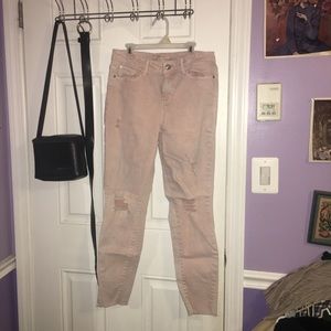 Pink Distressed Adam Levine Skinny Jeans